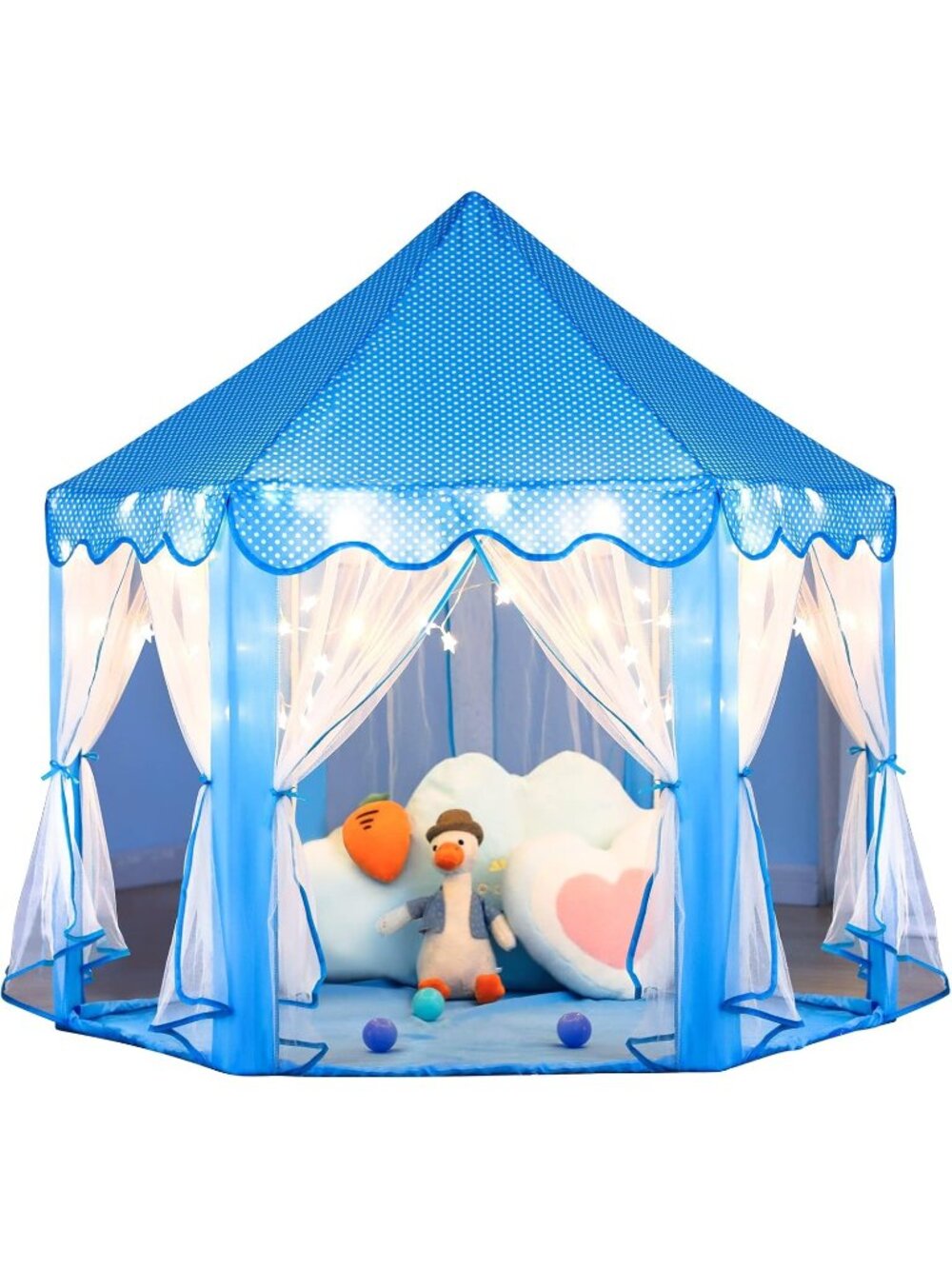 Kids Blue Castle Play Tent with Fairy Star Lights Toys Indoor or Outdoor Games